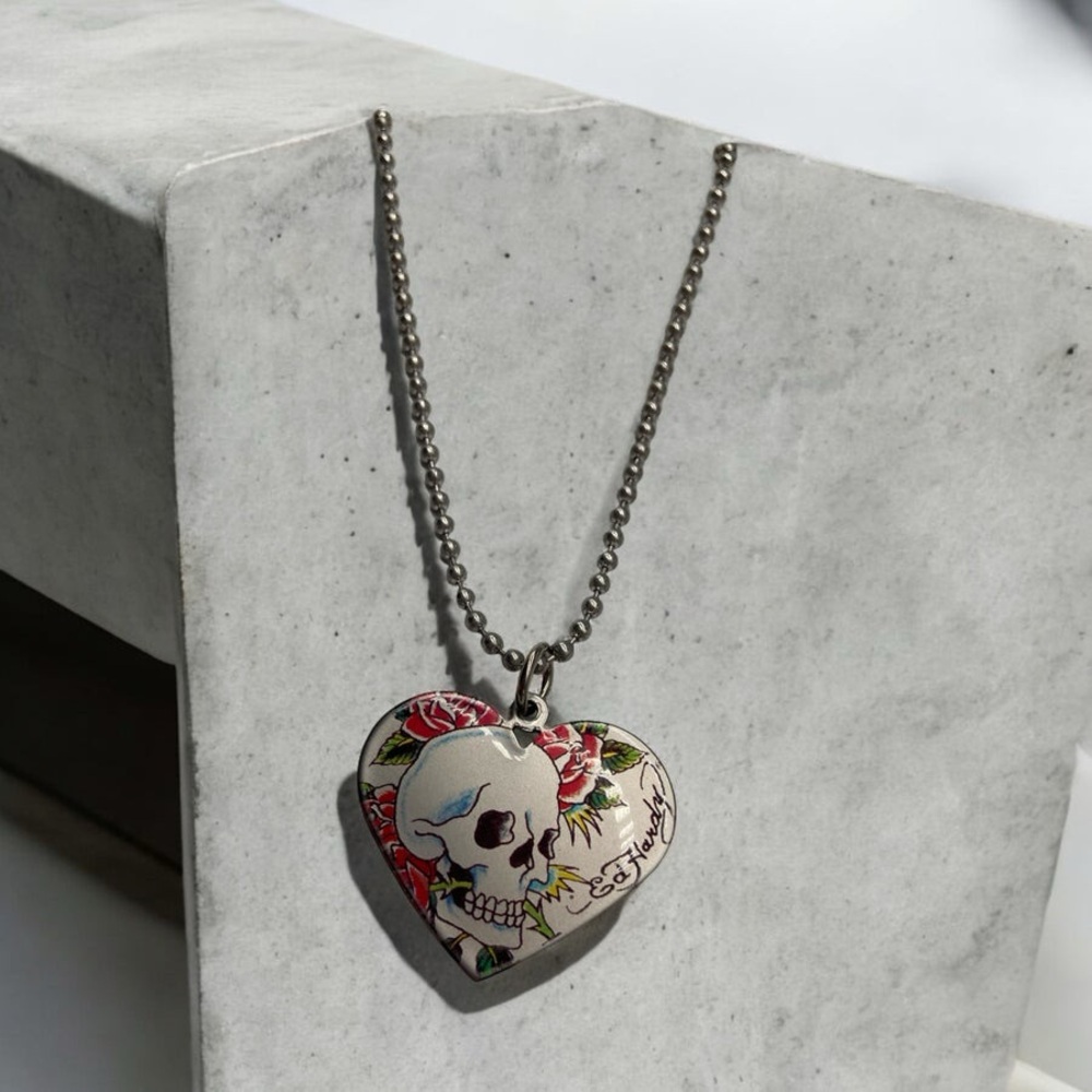 Ed Hardy skull with rose heart shape stainless